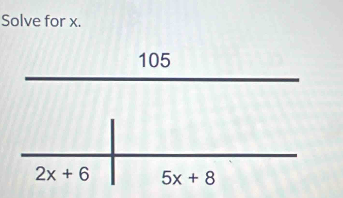 Solve for x.
105
2x+6
5x+8