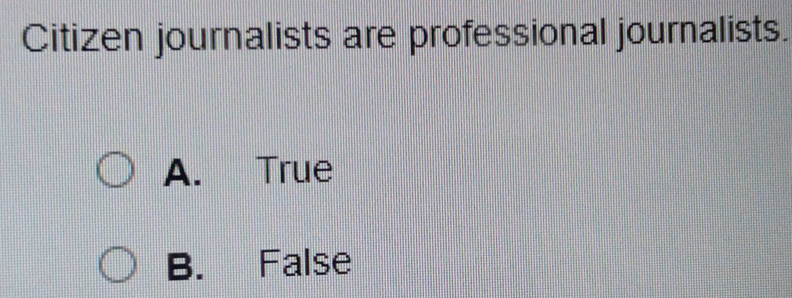 Citizen journalists are professional journalists.
A. True
B. False