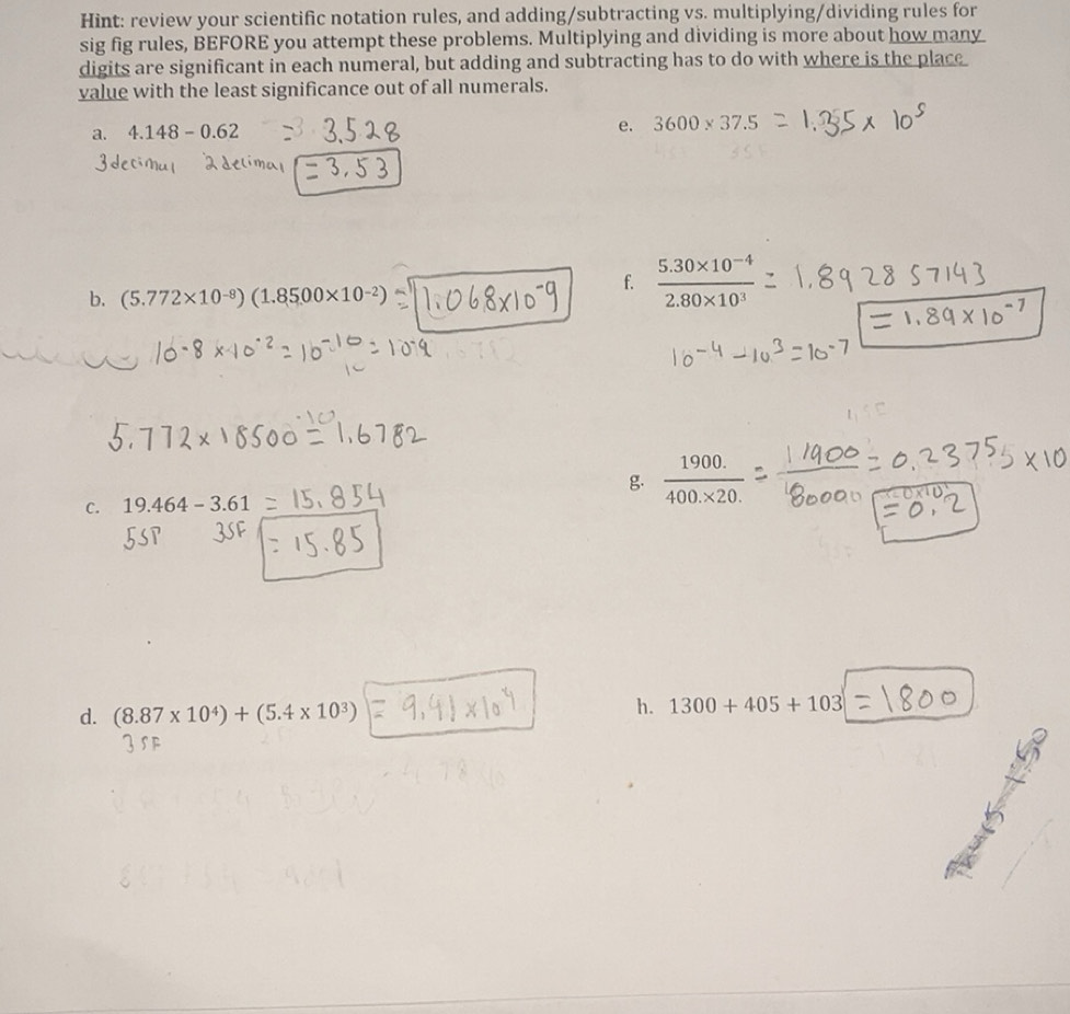 Solved: Hint: review your scientific notation rules, and adding ...