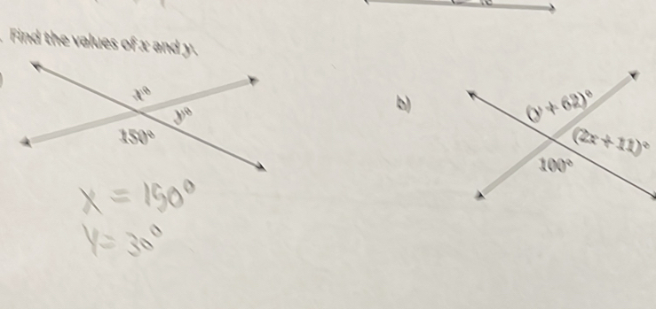 Find the values of x and y.
b)