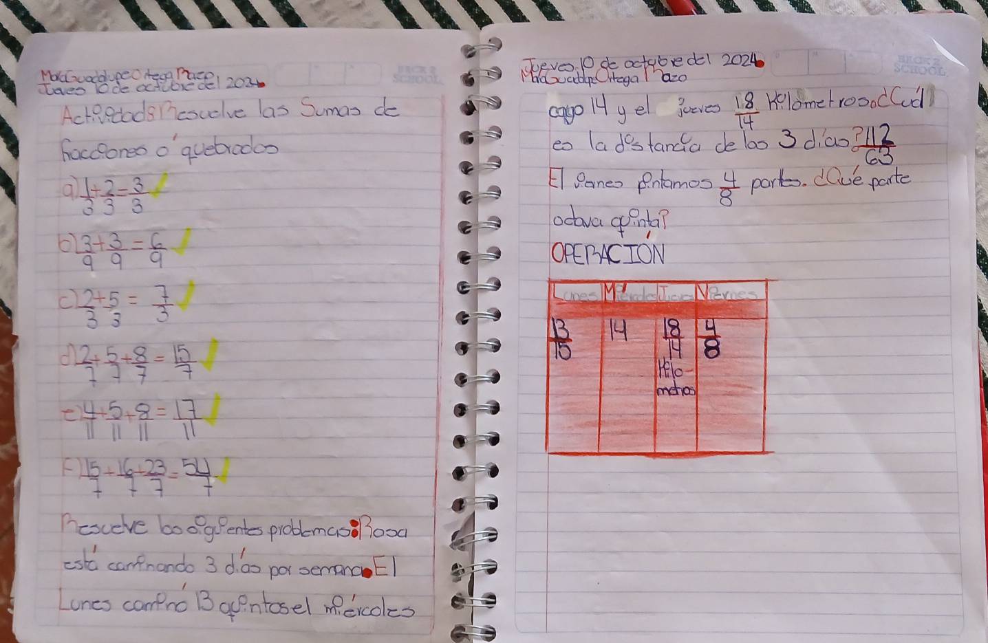 Molavodduped rega Pace Teve 10 do actibed1 2024
Taes lode actitiedel 202 Mdable Crega l azd
Actiadads couelve las Sumas de cayo H yel joeves  18/14  HelomebrooodCd)
haceores o quebradas eo ladestancia de 100 3 diao  ?112/63 
a  1/3 + 2/3 = 3/3 
E Sanes Rntamos  4/8  parts. clve parte
octova qinta?
b  3/9 + 3/9 = 6/9 
OPERACION
C  2/3 + 5/3 = 7/3 
d  2/7 + 5/7 + 8/7 = 15/7 
e  4/11 + 5/11 + 8/11 = 17/11 
F  15/7 + 16/7 - 23/7 = 54/7 
hesceve b0ogeentes problemas 3ood
esld canfrando 3 d00 por semanc E/
Lones comro B apntosel meicoles