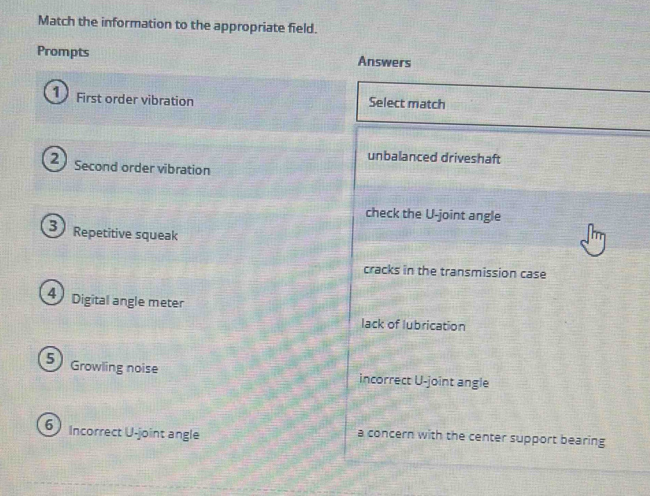 Solved: Match the information to the appropriate field. Prompts Answers ...