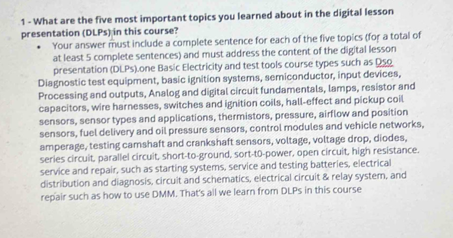 Solved: What are the five most important topics you learned about in ...