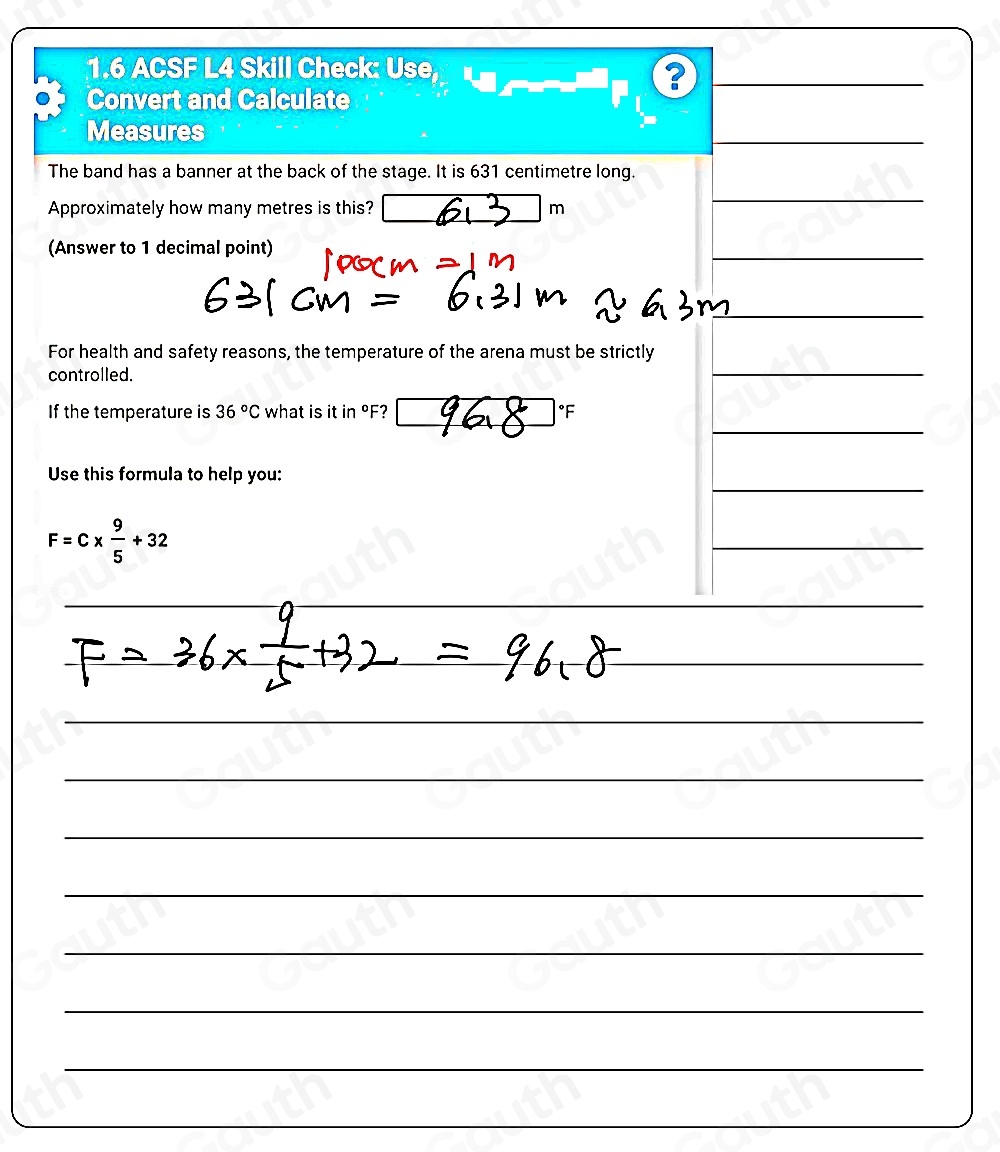 Solved: 1.6 ACSF L4 Skill Check: Use, Convert and Calculate Measures ...