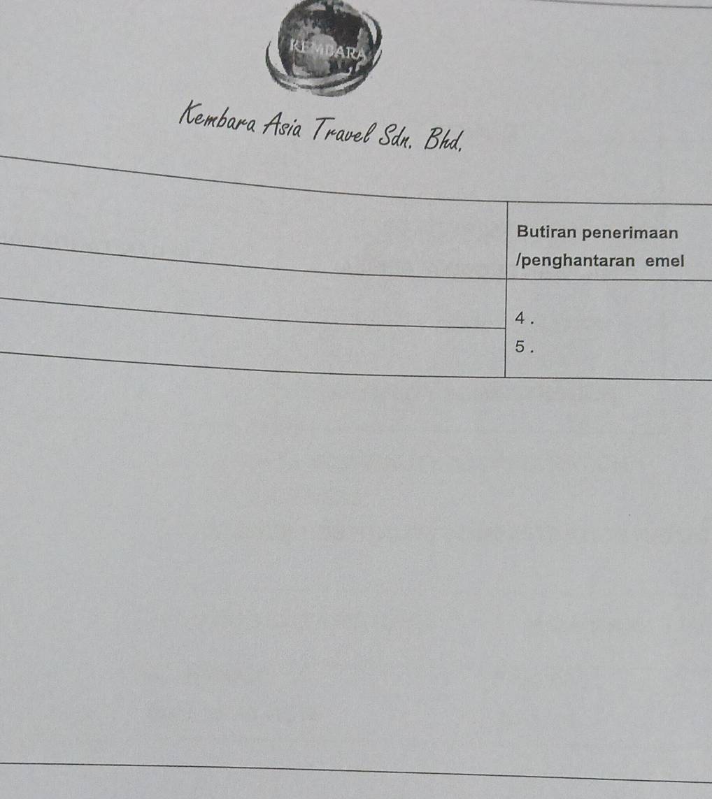 Kembara Asia Travel Sdn. Bhd. 
Butiran penerimaan 
/penghantaran emel 
4 . 
5 .