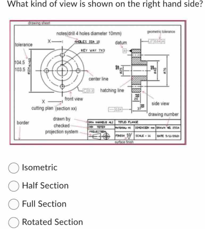 Solved: What kind of view is shown on the right hand side? Isometric ...