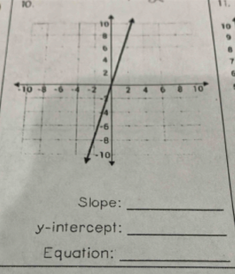 10 
9 
8 
7 
Slope:_ 
y-intercept:_ 
Equation:_