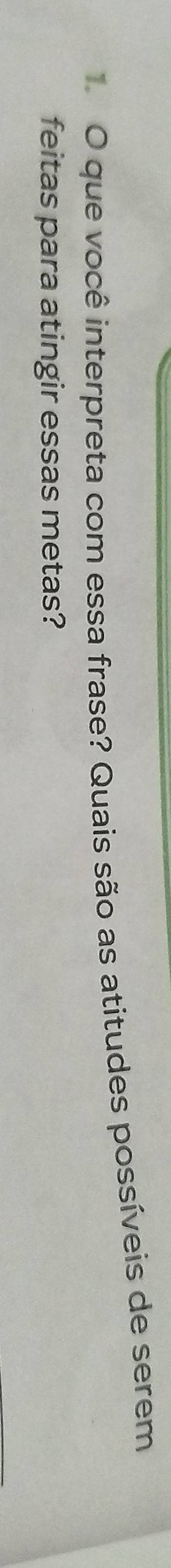 que você interpreta com essa frase? Quais são as atitudes possíveis de serem 
feitas para atingir essas metas?