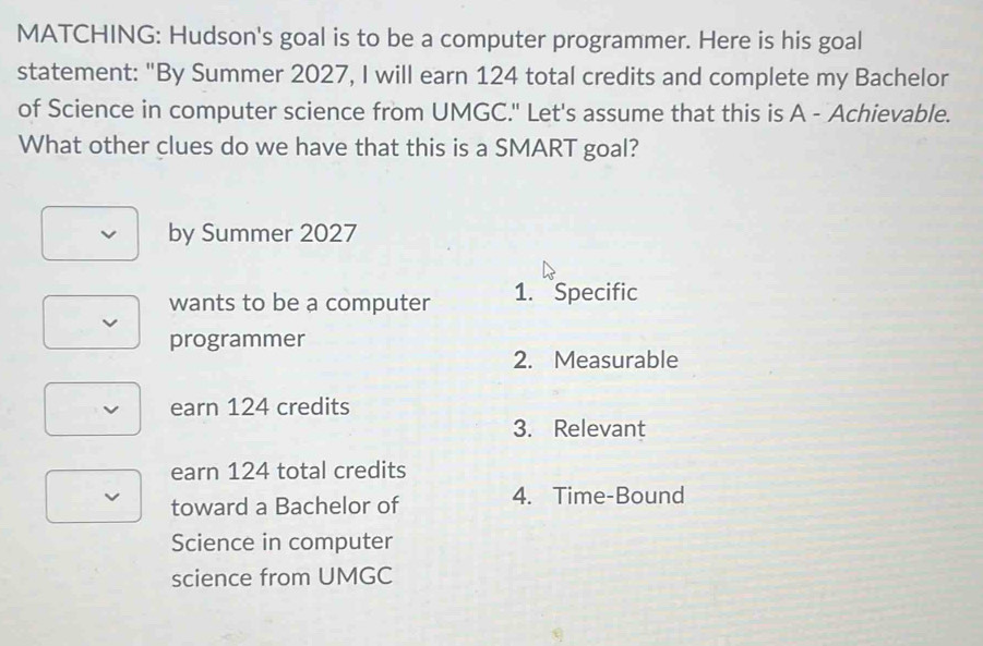 Solved: MATCHING: Hudson's goal is to be a computer programmer. Here is ...
