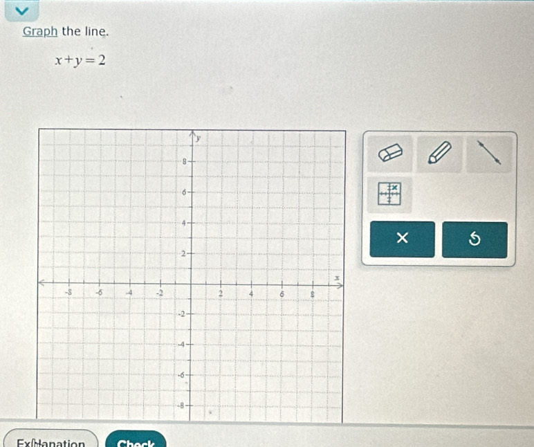 Graph the line.
x+y=2
× 5 
Exanation Chock