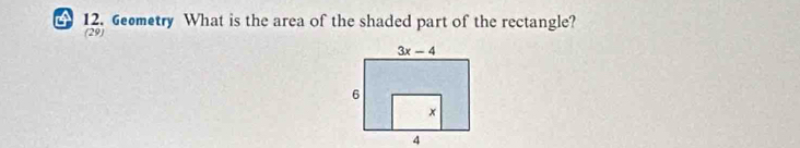 Geemetry What is the area of the shaded part of the rectangle?
(29)