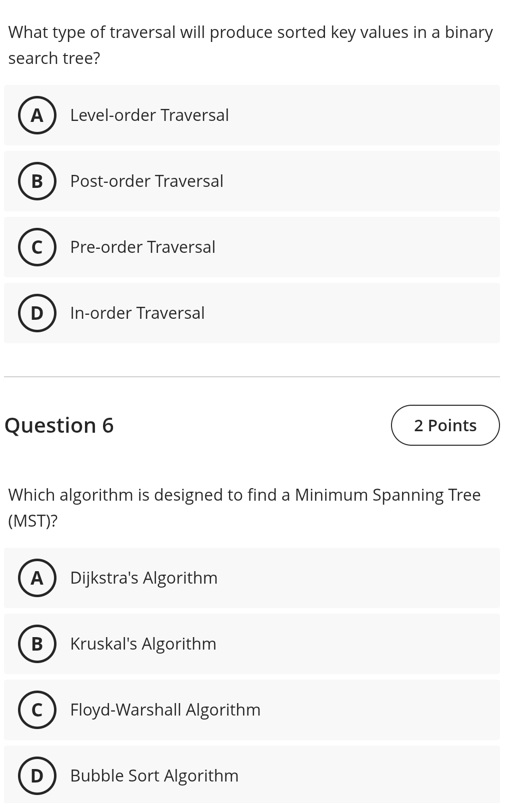 Solved: What type of traversal will produce sorted key values in a ...