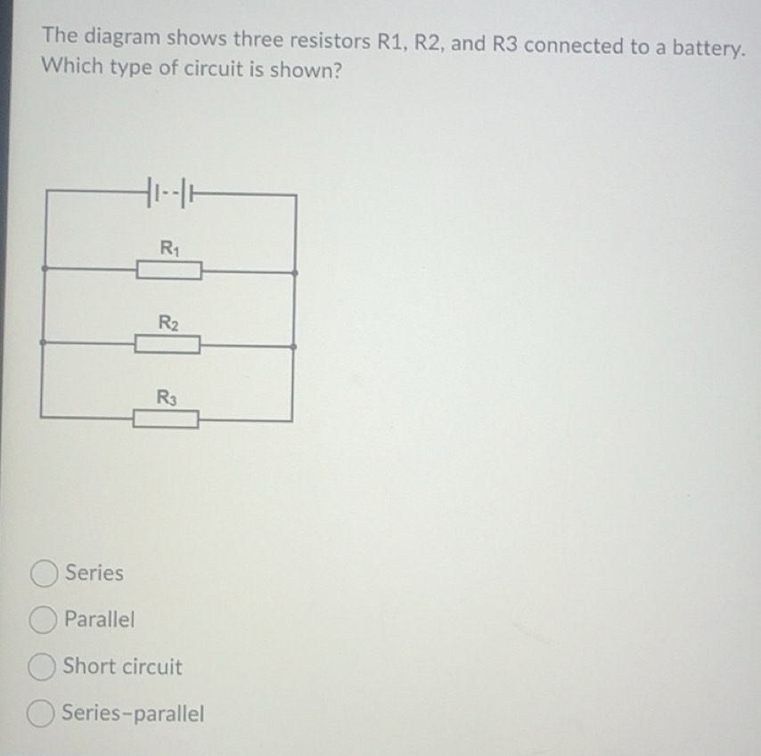 Solved: The diagram shows three resistors R1, R2, and R3 connected to a ...