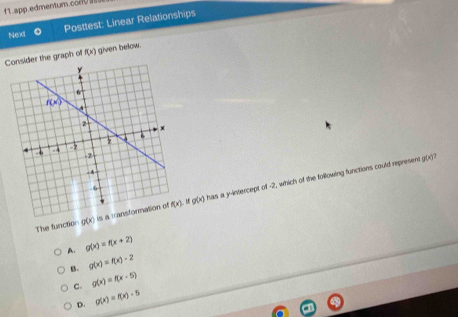 Solved: f1.app.edmentum.conV. Next Posttest: Linear Relationships Cer ...