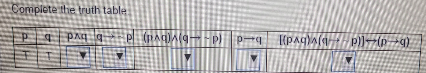 Complete the truth table