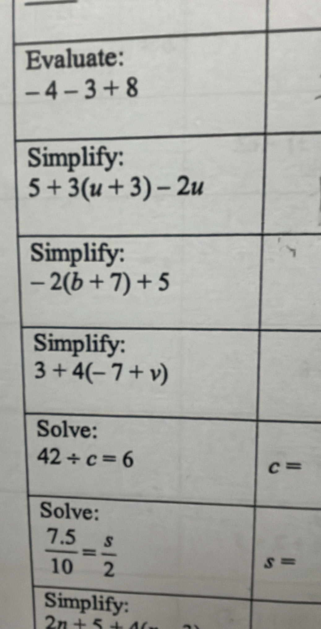 Simplify:
2n+5+4