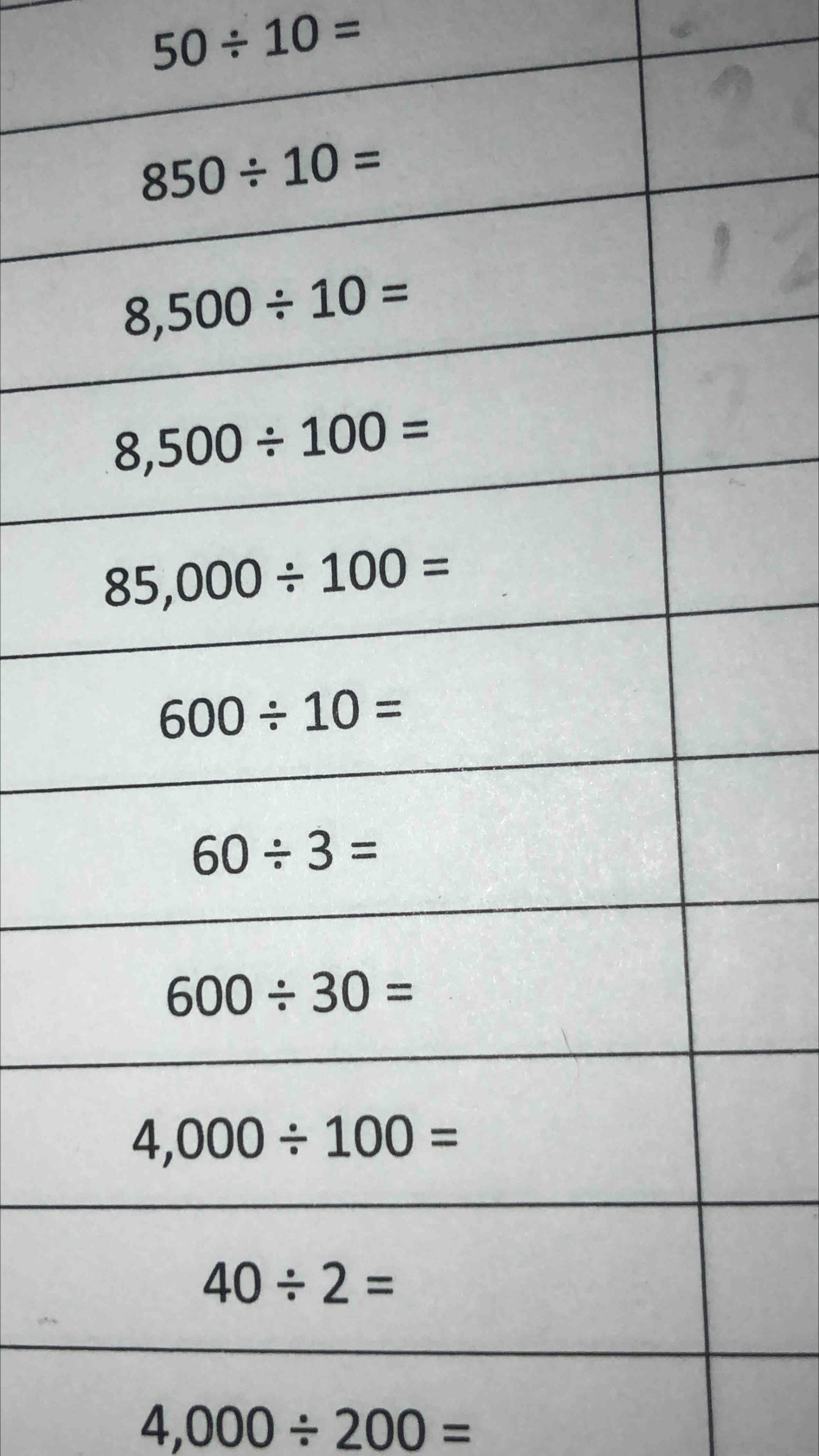 50/ 10=
4,000/ 200=