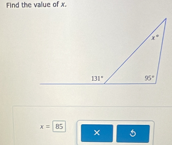 Find the value of x.
x=85