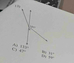 A) 133°
C) 47° B) 31°
D) 59°