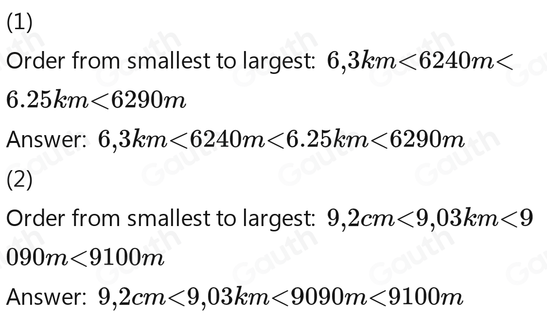 Solved: Write the following lengths in order from shortest to longest ...