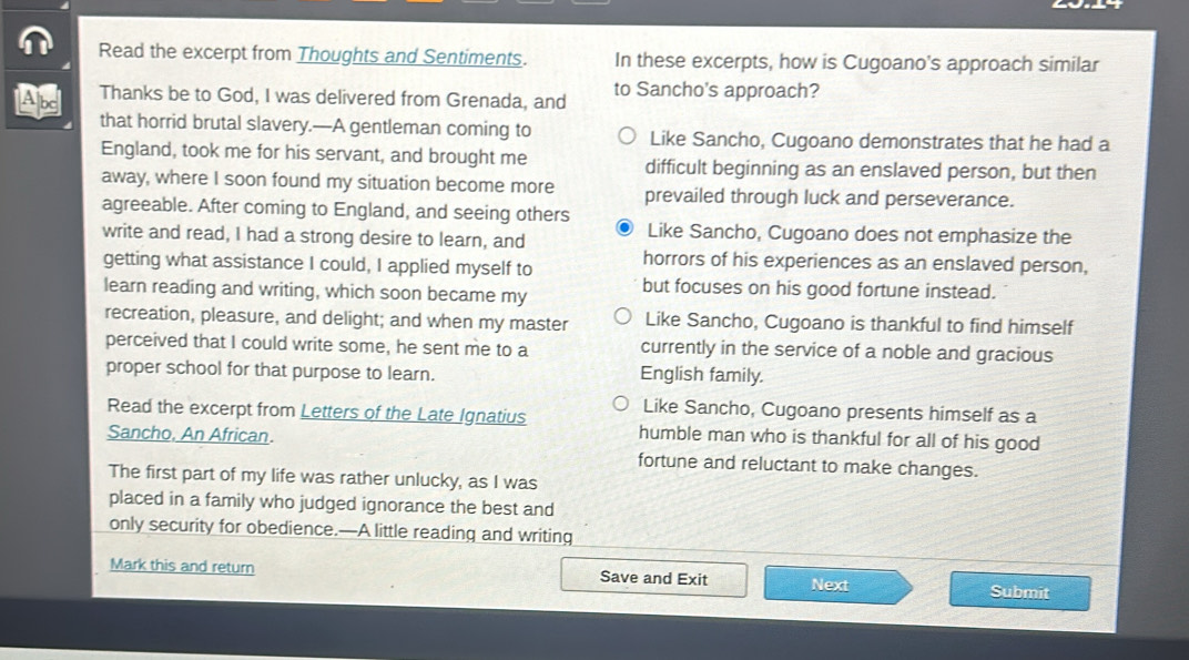 Solved: Read the excerpt from Thoughts and Sentiments. In these ...