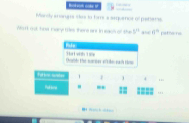 Mancly arranges sles to form a sequence of parterns 
Work out how many ties there are in each of the 5^(th) and 6^(th) pettarns. 
Pude 
Star twsh 1 s9 
Deable the number of Likes-each time