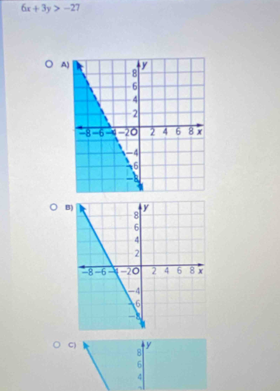 6x+3y>-27
A) 
B) 
C)