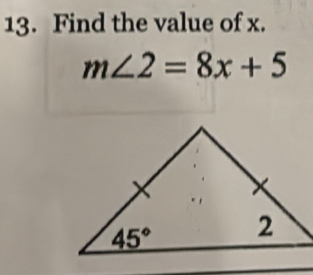 Find the value of x.
m∠ 2=8x+5