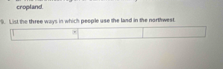 cropland. 
9. List the three ways in which people use the land in the northwest.