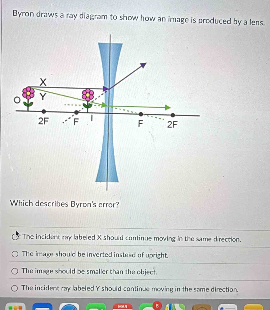 Solved: Byron draws a ray diagram to show how an image is produced by a ...