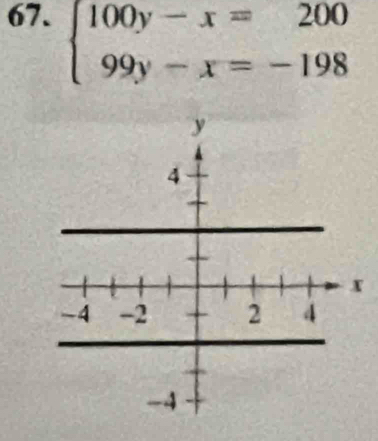 beginarrayl 100y-x=200 99y-x=-198endarray.