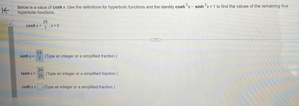 Solved: Below is a value of cosh x. Use the definitions for hyperbolic ...