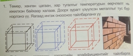 Темер, хенген цагаан, хар тугалгыг темлературын еерчлелт нь 
ижилхзн байхаар халаав. Доорх зурагт γзуγлсэн металлыг тус бур 
нэрлзнэ уγ. Яагаад ингзж оноосноо тайлбарлана уу. 
κэффициентийг тайлбарла.