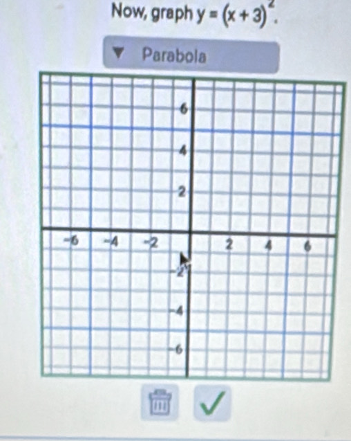 Now, graph y=(x+3)^2. 
Parabola 
''' a