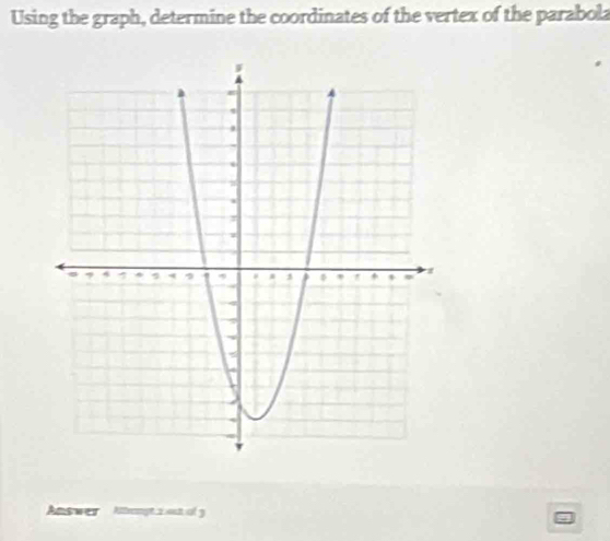 Using the graph, determine the coordinates of the vertex of the parabola 
Answer Atangt 2 ost of 93