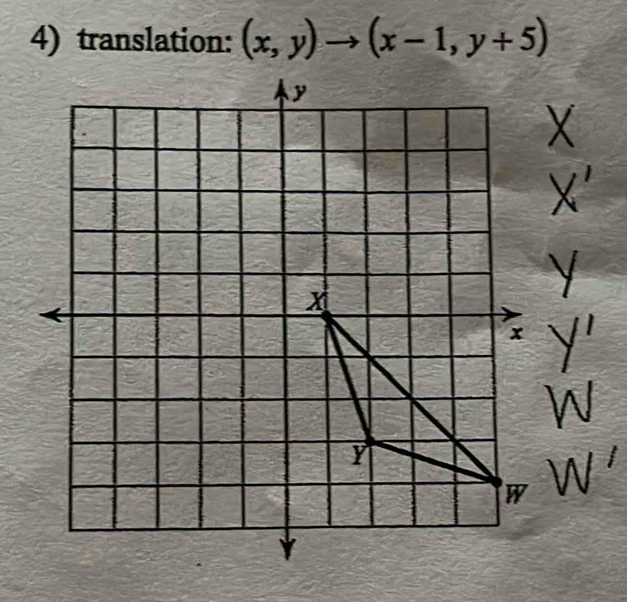 translation: (x,y)to (x-1,y+5)