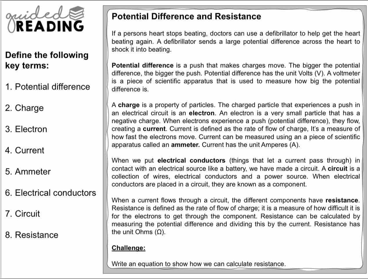Solved: quided Potential Difference and Resistance a READING If a ...