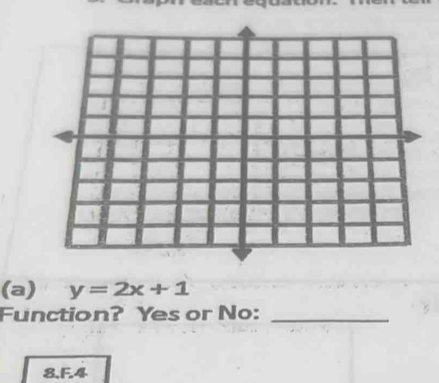 y=2x+1
Function? Yes or No:_ 
8.F. 4