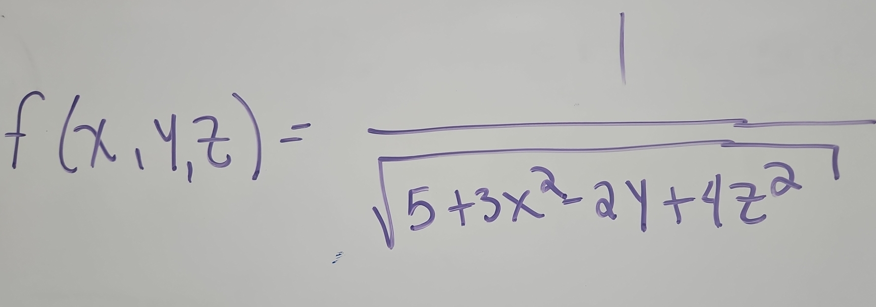 f(x,y,z)= 1/sqrt(5+3x^2-2y+4z^2) 