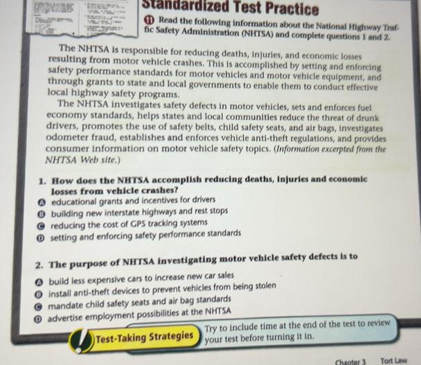 Solved: Standardized Test Practice L 1 Read the following information ...