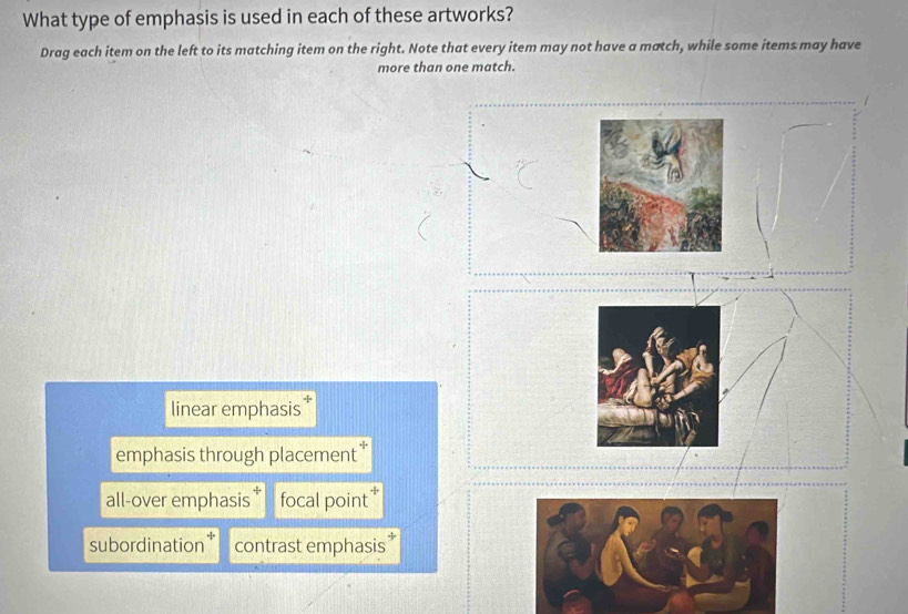 Solved: What type of emphasis is used in each of these artworks? Drag ...