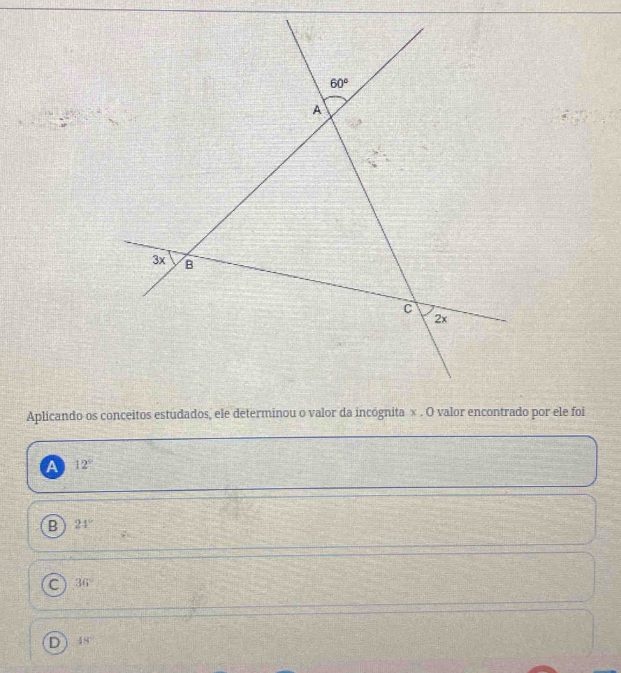 A 12°
B 24°
C 36°
D 48°