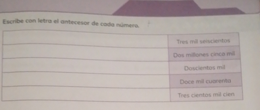 Escribe con letra el antecesor de cada número.