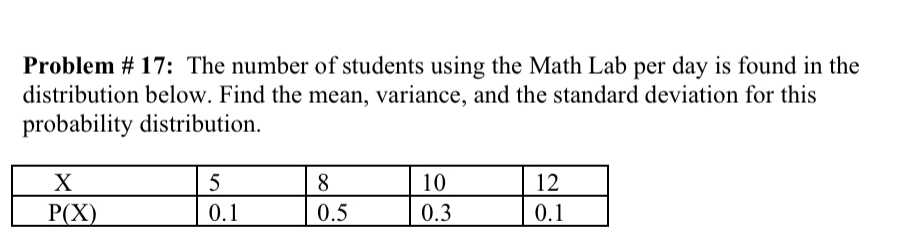 Solved: Problem # 17: The number of students using the Math Lab per day ...