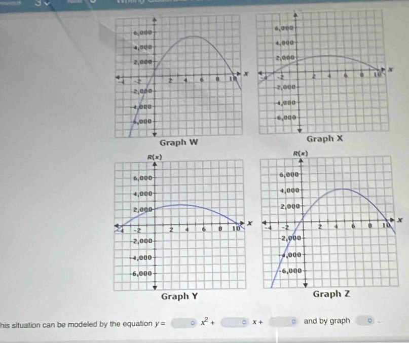 his situation can be modeled by the equation y= x^2+ 。 x+ and by graph 。 `