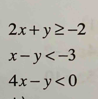 2x+y≥ -2
x-y
4x-y<0</tex>