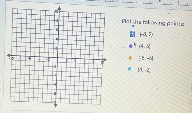 8 9
Plot the following points:
(-8,2)
(4,6)
(-8,-6)
(4,-2)
1