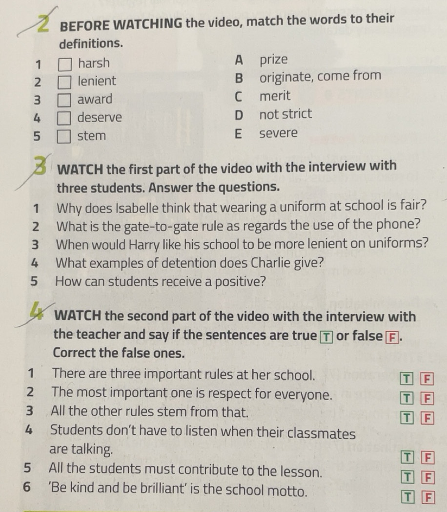 Risolto:BEFORE WATCHING the video, match the words to their definitions ...