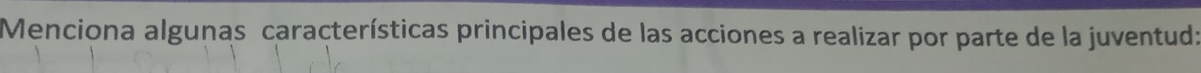 Menciona algunas características principales de las acciones a realizar por parte de la juventud: