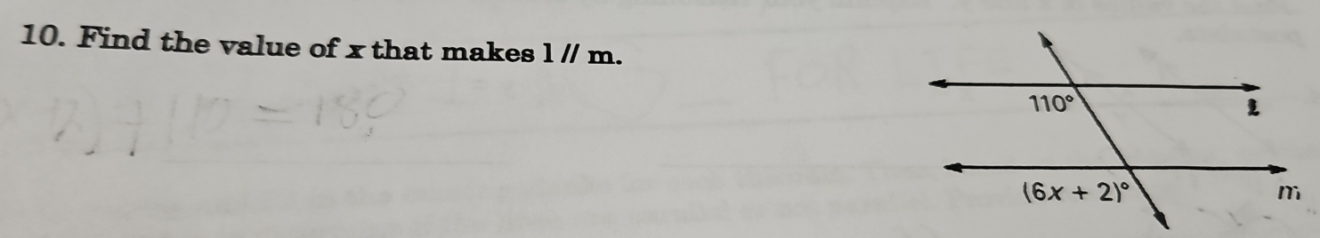 Find the value of x that makes l // m.